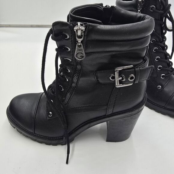 Guess Jaydyn Boots 8.5M Black Faux Leather Lug Sole Combat Goth Grunge Vampire - Picture 3 of 16